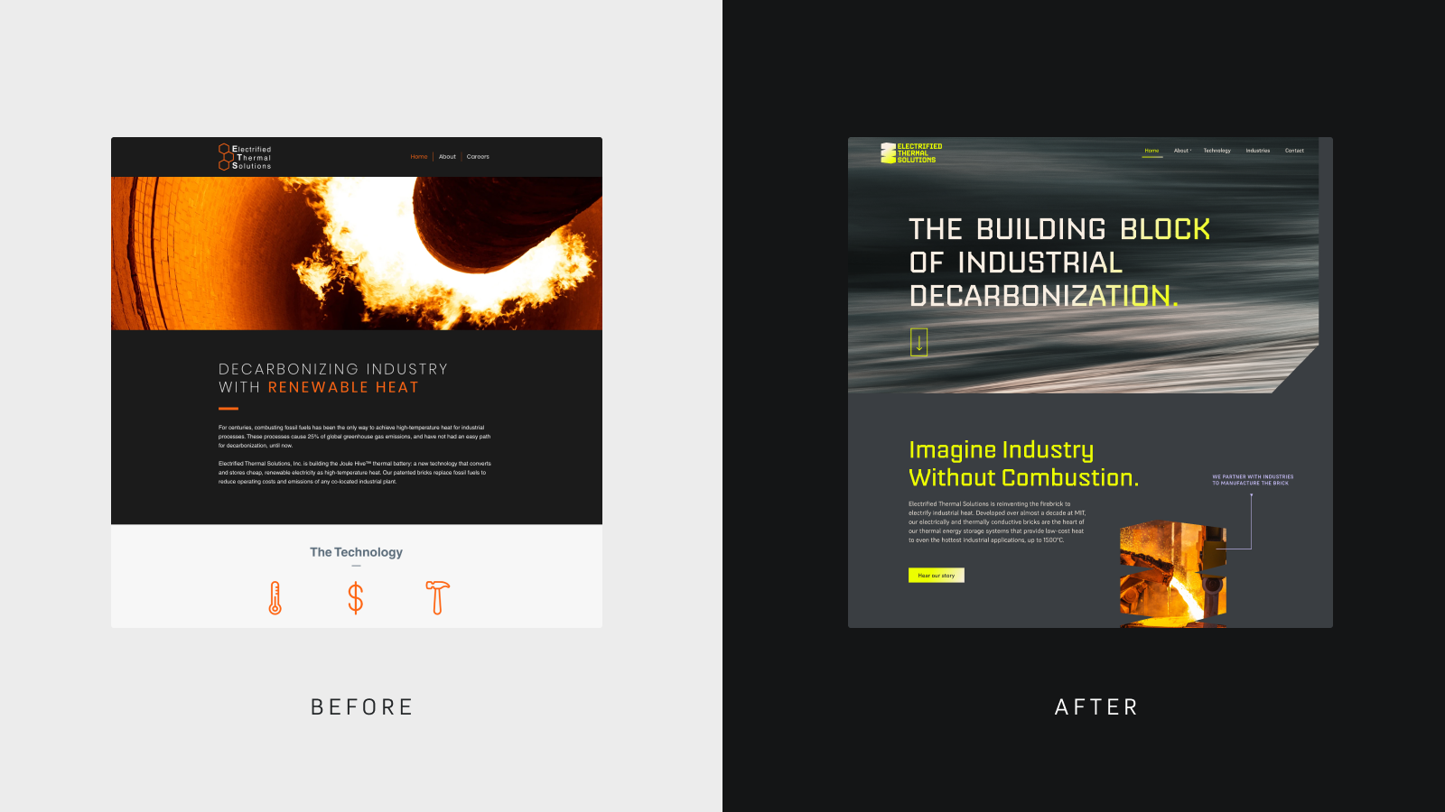 Electrified Thermal Solution Branding Rebrand before and after