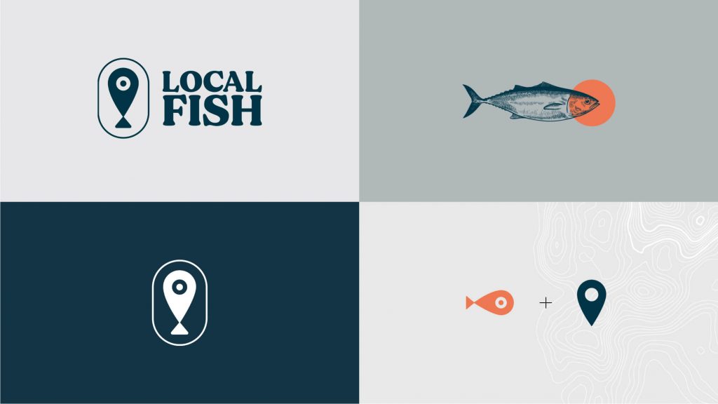 Local Fish logos and graphics on various backgrounds
